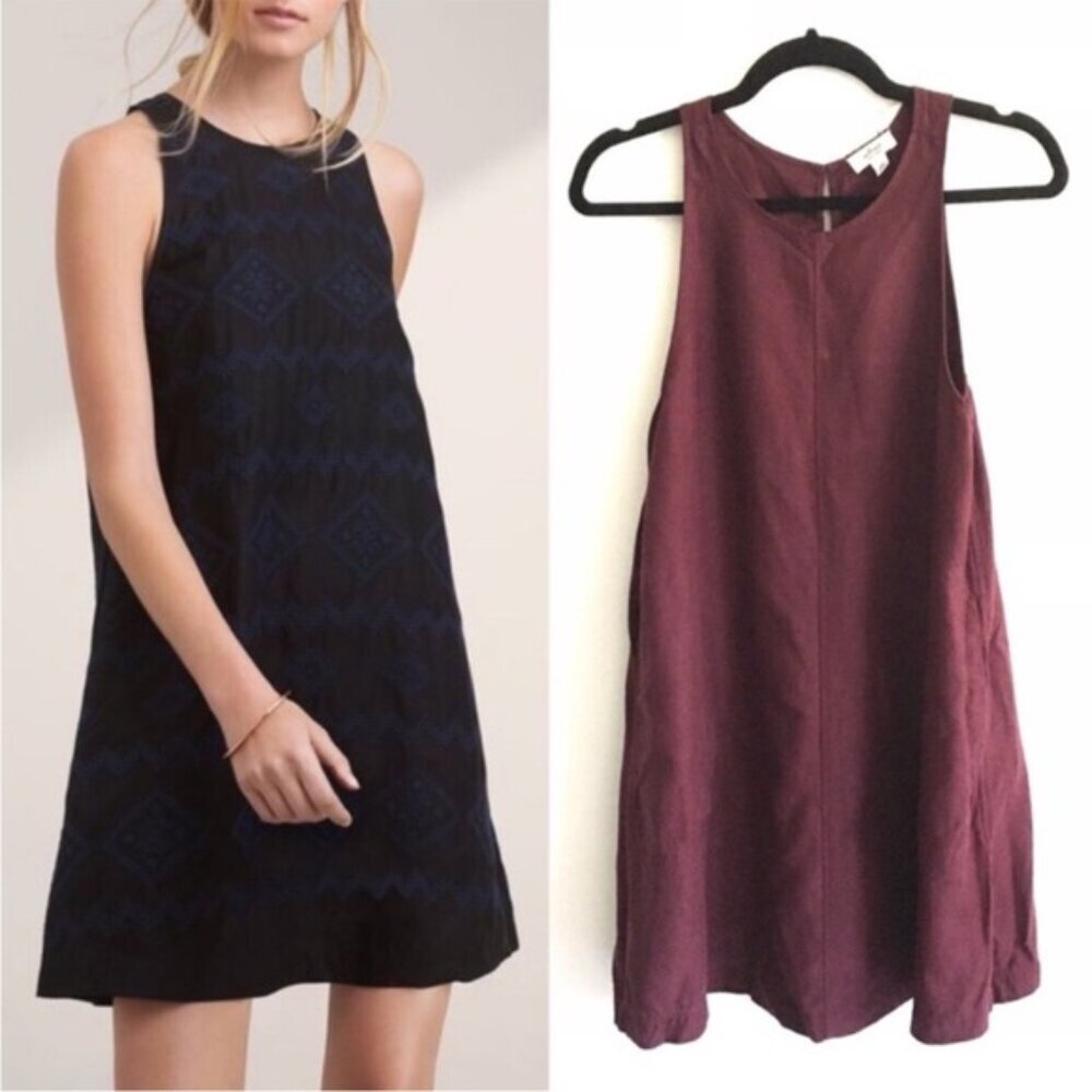 Aritzia Wilfred Linen Blend Trompette Maroon Sleeveless Shift Dress, size XS